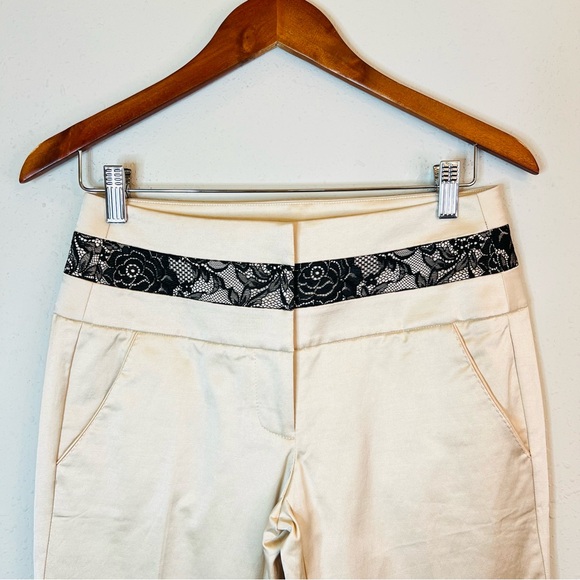 BEBE Satin Champagne Lace Trim Women’s Pants Size 4 NWOT - Picture 4 of 8